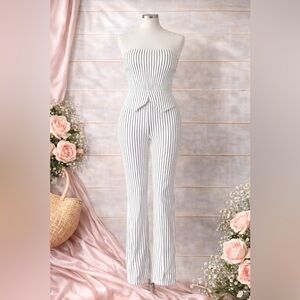 Strapless White and Black Pinstripe Jumpsuit